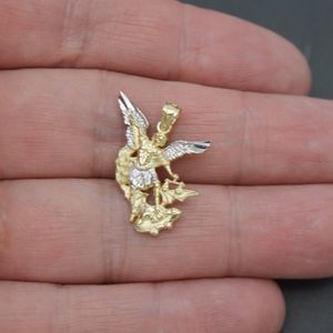 Real 10K Solid Yellow-White Gold Saint San Michael Miguel Charm Pendant 1.3gr